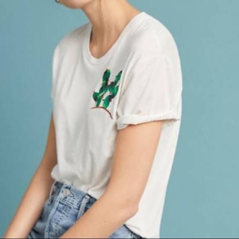 Anthropologie Embroidered Cactus T-Shirt